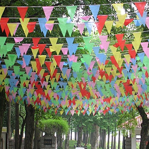Banderines Decoración, Bunting Banner, Banderín Multicolor 50M con 100 Bunting Bandera de Triángulo para el Partido Jardín al aire Libre y Otras Fiestas