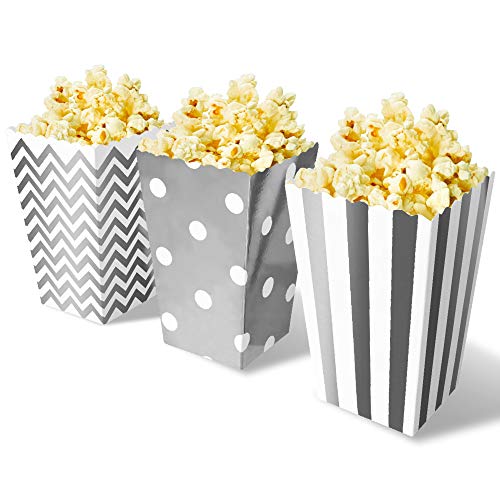 BangShou 60pcs Cajas de Palomitas Cartón Caramelo Contenedor Cine Pequeñas Cajas de Palomitas de Maíz 12 x 7.5cm (Plata)