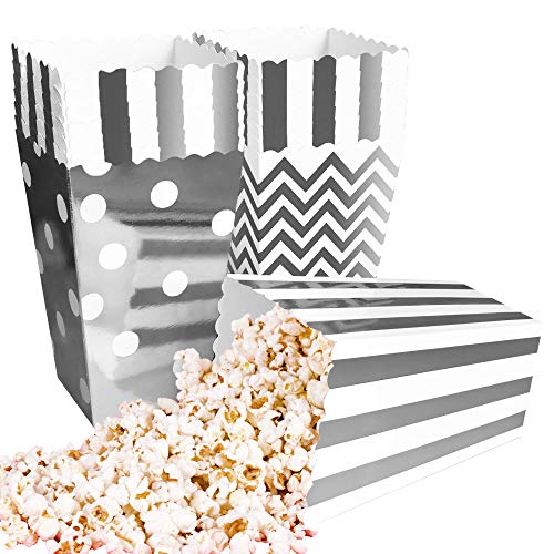 BangShou 60pcs Cajas de Palomitas Cartón Caramelo Contenedor Cine Pequeñas Cajas de Palomitas de Maíz 12 x 7.5cm (Plata)