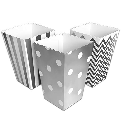 BangShou 60pcs Cajas de Palomitas Cartón Caramelo Contenedor Cine Pequeñas Cajas de Palomitas de Maíz 12 x 7.5cm (Plata)