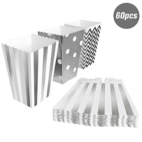 BangShou 60pcs Cajas de Palomitas Cartón Caramelo Contenedor Cine Pequeñas Cajas de Palomitas de Maíz 12 x 7.5cm (Plata)