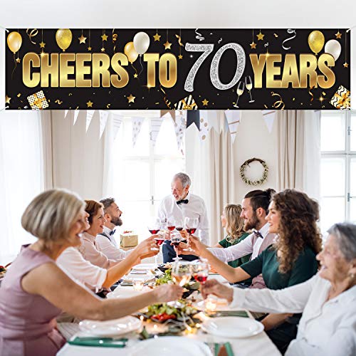 Banner de Cumpleaños de 70 Años, Signo de Cumpleaños Cheers to 70 Years Pancarta de Cumpleaños Dorada con Purpurina Fondo de Celebración de Aniversario Suministros de Decoración para 70 Cumpleaños