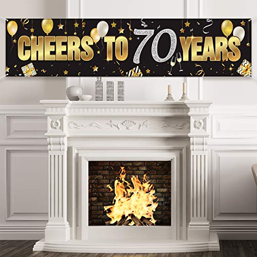Banner de Cumpleaños de 70 Años, Signo de Cumpleaños Cheers to 70 Years Pancarta de Cumpleaños Dorada con Purpurina Fondo de Celebración de Aniversario Suministros de Decoración para 70 Cumpleaños
