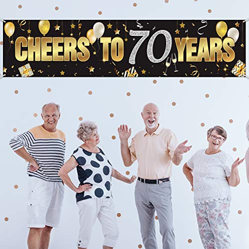 Banner de Cumpleaños de 70 Años, Signo de Cumpleaños Cheers to 70 Years Pancarta de Cumpleaños Dorada con Purpurina Fondo de Celebración de Aniversario Suministros de Decoración para 70 Cumpleaños
