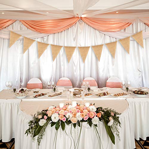 Banner de Guirnalda Arpillera KATOOM,12M/50pcs Banderín de Arpillera, Pancarta de Yute, Decoración Vintage,Banner Triángulo, para Decoración del Hogar,Cafetería,Celebración de Bodas,Ceremonias anuales