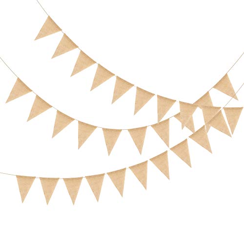 Banner de Guirnalda Arpillera KATOOM,12M/50pcs Banderín de Arpillera, Pancarta de Yute, Decoración Vintage,Banner Triángulo, para Decoración del Hogar,Cafetería,Celebración de Bodas,Ceremonias anuales
