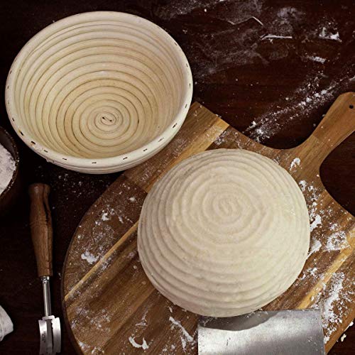 Banneton - Cestas para pan a prueba de pan, forma de bastón de mimbre para masa fermentada con rascador de masa y forro