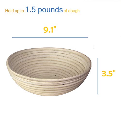 Banneton - Cestas para pan a prueba de pan, forma de bastón de mimbre para masa fermentada con rascador de masa y forro