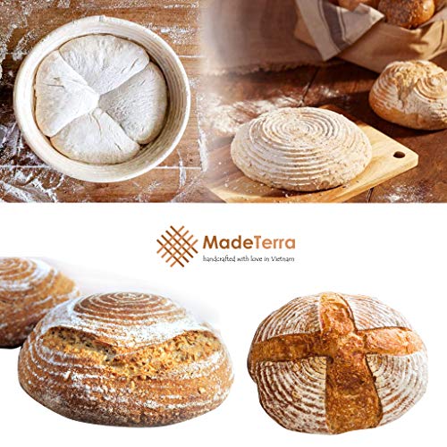 Banneton - Cestas para pan a prueba de pan, forma de bastón de mimbre para masa fermentada con rascador de masa y forro