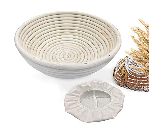 Banneton - Cestas para pan a prueba de pan, forma de bastón de mimbre para masa fermentada con rascador de masa y forro