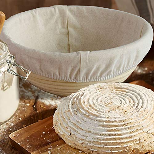 Banneton - Cestas para pan a prueba de pan, forma de bastón de mimbre para masa fermentada con rascador de masa y forro