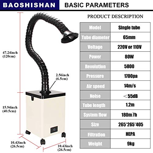 BAOSHISHAN Extractor de Humos de Soldadura Filtro de Humos para Estación de Soldadura ESD, Pequeño, Sistema Único de Mesa de Trabajo 220V