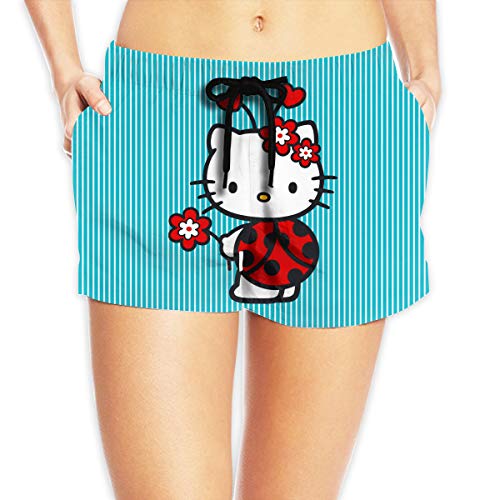 Baoziya Hel-Lo Ki-Tty - Pantalones de playa para mujer, transpirables, color blanco