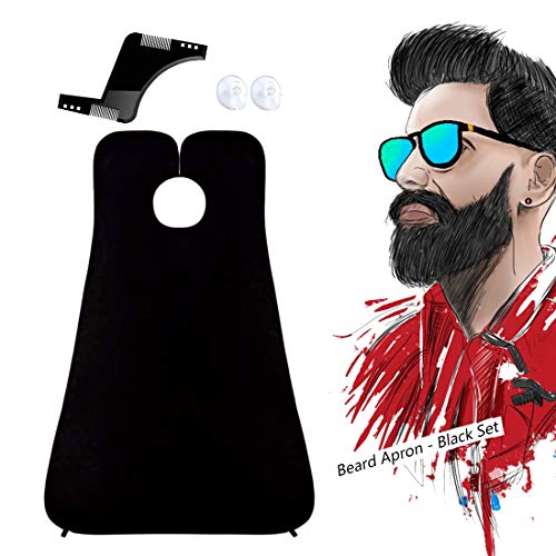 Barba Delantal con Dos Ventosas, Kit de Herramientas Profesional para Plantilla Barba, Dejen de Estorbar su Fregadero Capa para Afeitar Regalo para Hombre, Negro