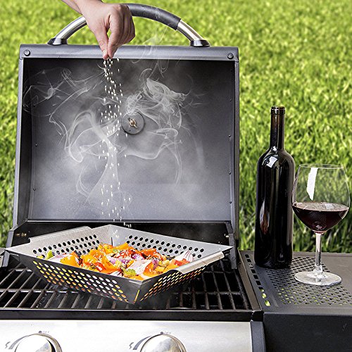 Barbacoa Cesta vegetal, Run Ant Acero inoxidable Vegetal Grill Basket Barbecue Pan para asar y asar verduras, carne, pescado, camarón y fruta