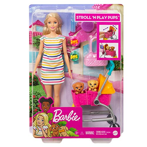 Barbie y su Carrito para Mascotas, Muñeca Rubia con accesorios y perritos (Mattel GHV92)
