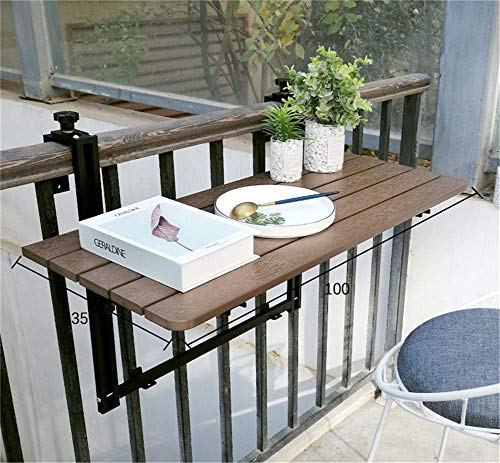 Barra de balcón colgante Patio Jardín Mesa lateral - Madera de imitación PS - Mesa Cubierta ajustable Mesa plegable, Bar Patio Escritorio para portátiles, Restaurante en barandilla,35 * 100cm