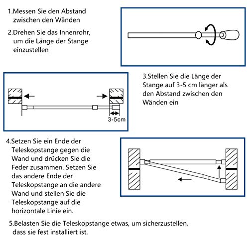 Barra de Cortina de Ducha, SimpleHome Barra Telescópica Extensible Sin Taladrar en Acero Inoxidable, Sin óxido y Antideslizante, para Baño, Cocina, Armario (150-260CM)