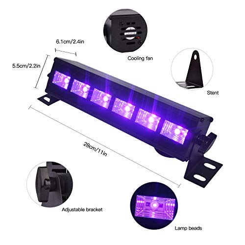 Barra de Luz UV Led,Eleganted Luz Negra 6 LEDs x 3W Lámpara de Escenario UV Luces para fiestas Etapa Disco DJ Club Boda Iluminación (6Leds x 3W, UV)
