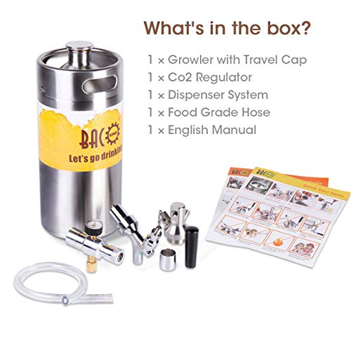 Barril de 2 litros/3,6 litros para cerveza artesanal de Bacoeng con regulador de CO2 actualizado, 3.6L