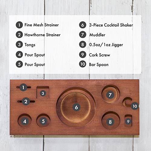 Bartender Kit Cobre 11 Piezas - Juego de Coctel Mixología - Coctel Parisino - Coctelera con triturador, vertedero, colador y cuchara de barra trenzada