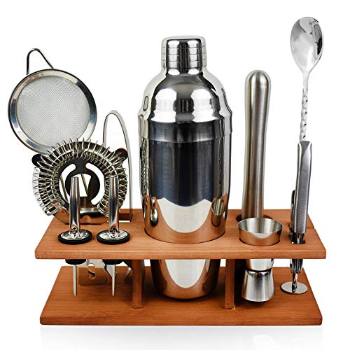 Bartender Kit Cobre 11 Piezas - Juego de Coctel Mixología - Coctel Parisino - Coctelera con triturador, vertedero, colador y cuchara de barra trenzada