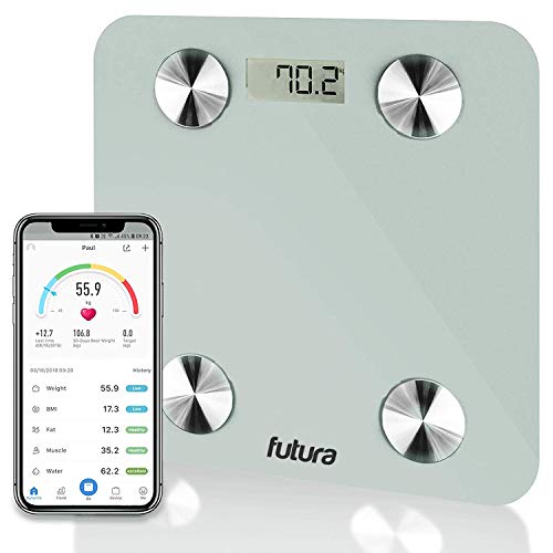 Báscula de baño con Bluetooth, báscula digital para iOS y Android, color blanco