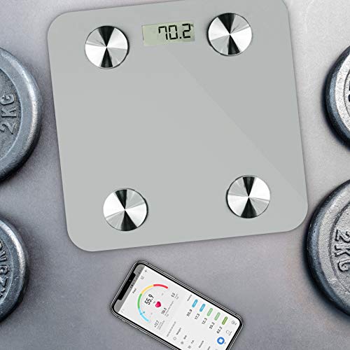 Báscula de baño con Bluetooth, báscula digital para iOS y Android, color blanco