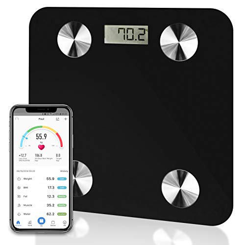Báscula de baño con Bluetooth, báscula digital para iOS y Android, color negro