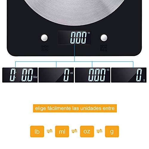 Báscula Digital de Cocina, Diyife11lb / 5kg Báscula electrónica de cocción de Alimentos con Pantalla LCD Báscula de pesaje de Plataforma de Acero Inoxidable Báscula para Hornear y cocinar