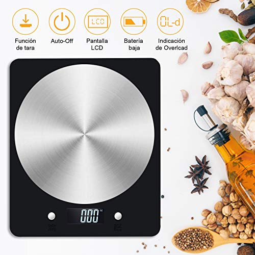 Báscula Digital de Cocina, Diyife11lb / 5kg Báscula electrónica de cocción de Alimentos con Pantalla LCD Báscula de pesaje de Plataforma de Acero Inoxidable Báscula para Hornear y cocinar