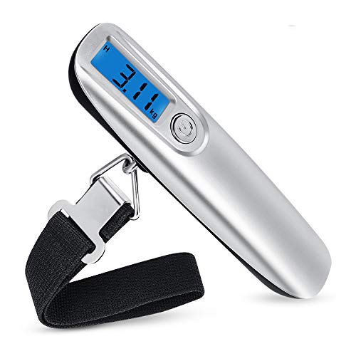 Báscula Digital para Equipaje, Buluri Bascula Maletas Báscula Electrónica Portátil para Maletas Equipaje LCD Balanza Báscula 110 lb/50 kg con Función de Tara Balanza Báscula Dinamometro Equipaje