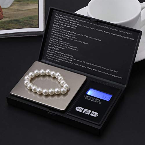 Báscula Digital Portátil Para Joyería, Balanza de Bolsillo Con Pantalla LED de Precisión de 0.1g/0.01g Para Pesaje de Oro, Plata, Diamante, Piedras Preciosas, Grano(1000g / 0.1g)