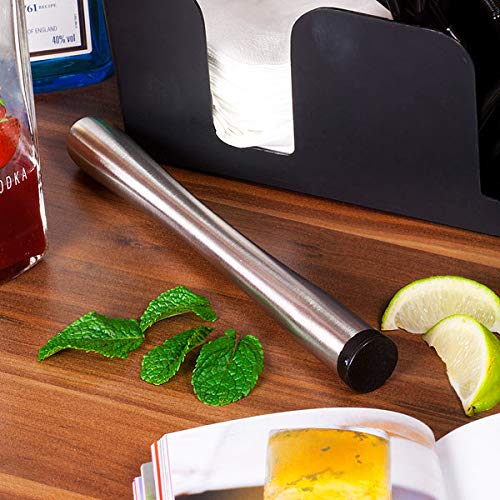 Base plana mano de mortero de acero inoxidable | Drinkstuff @ de mano de mortero y marrón | Metal funda de plástico para el Head mano de mortero para cócteles