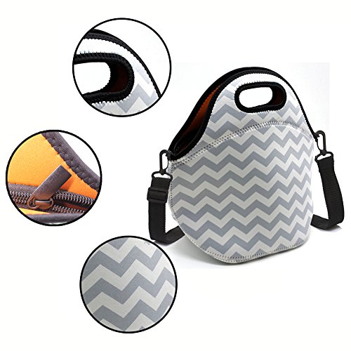 Baselife bolsa de almuerzo de neopreno aislada con cremallera, lavable, elástica, impermeable, para picnic, al aire libre, viajes, bolsa de mano para mujeres, hombres, niños y niñas gris