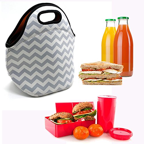 Baselife bolsa de almuerzo de neopreno aislada con cremallera, lavable, elástica, impermeable, para picnic, al aire libre, viajes, bolsa de mano para mujeres, hombres, niños y niñas gris