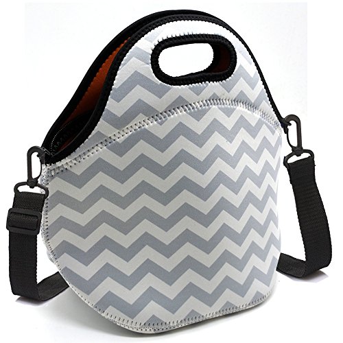 Baselife bolsa de almuerzo de neopreno aislada con cremallera, lavable, elástica, impermeable, para picnic, al aire libre, viajes, bolsa de mano para mujeres, hombres, niños y niñas gris