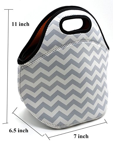 Baselife bolsa de almuerzo de neopreno aislada con cremallera, lavable, elástica, impermeable, para picnic, al aire libre, viajes, bolsa de mano para mujeres, hombres, niños y niñas gris