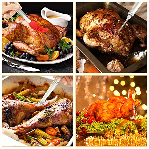 Baster de Pavo con Bombilla de Silicona Aguja de Inyector de Adobo de Carne Cepillo de Limpieza para Barbacoa Estopilla de Grado 90 Cordel de Cocina de Algodón Aguja de Asar de Carne de 7 Pulgadas
