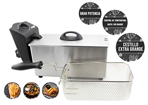 Bastilipo FE-2000 Freidora, 2000 W, 3 litros, Acero Inoxidable, Negro/Gris