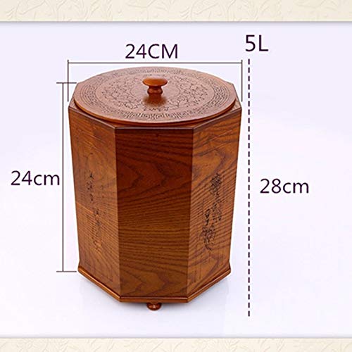 Basurero Cubo de Cocina Chino de Gama Alta Retro Papelera de Madera Creativa Dormitorio del Hotel con Sala de Estar Grande y casera con Tapa Basurero Reciclaje (tamaño : L)