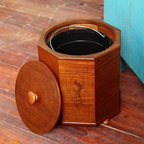 Basurero Cubo de Cocina Chino de Gama Alta Retro Papelera de Madera Creativa Dormitorio del Hotel con Sala de Estar Grande y casera con Tapa Basurero Reciclaje (tamaño : L)