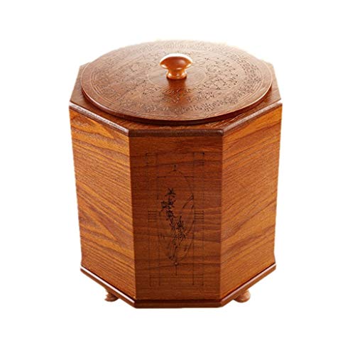 Basurero Cubo de Cocina Chino de Gama Alta Retro Papelera de Madera Creativa Dormitorio del Hotel con Sala de Estar Grande y casera con Tapa Basurero Reciclaje (tamaño : L)