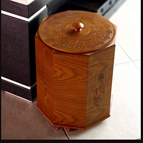 Basurero Cubo de Cocina Chino de Gama Alta Retro Papelera de Madera Creativa Dormitorio del Hotel con Sala de Estar Grande y casera con Tapa Basurero Reciclaje (tamaño : L)