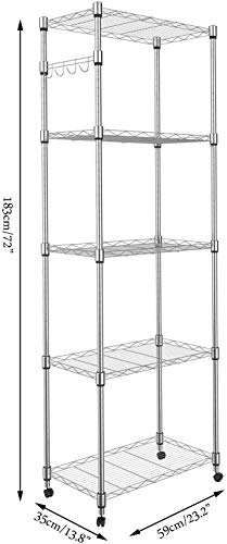 BATHWA Estantería de Alambre de Acero de 5 Niveles con Ruedas, estantes cromados para la Sala de Estar de la Cocina del Garaje, estantería de Servicio Pesado, 23.2 x 13.8 x 72 Pulgadas (L x W x H)