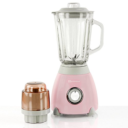 Batidora de vaso 500W, jarra y molinillo de medición de vidrio de 1.5L - Rosado