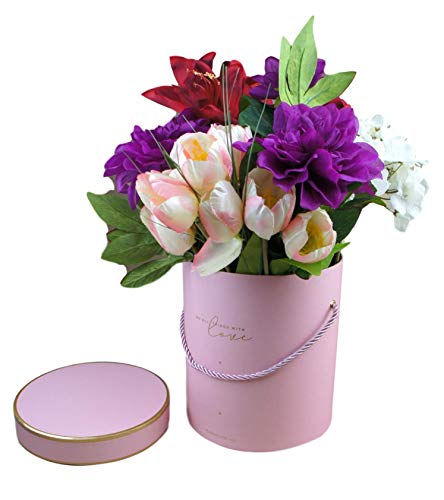 Bayli Juego de 3 Cajas Decorativas con Tapa, diseño de Ramo de Flores, Caja de Regalo Redonda, Caja de Regalo con cordón, Color Rosa
