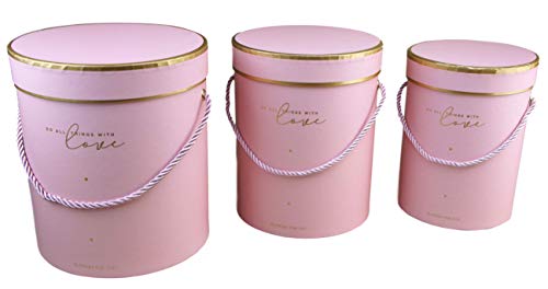 Bayli Juego de 3 Cajas Decorativas con Tapa, diseño de Ramo de Flores, Caja de Regalo Redonda, Caja de Regalo con cordón, Color Rosa