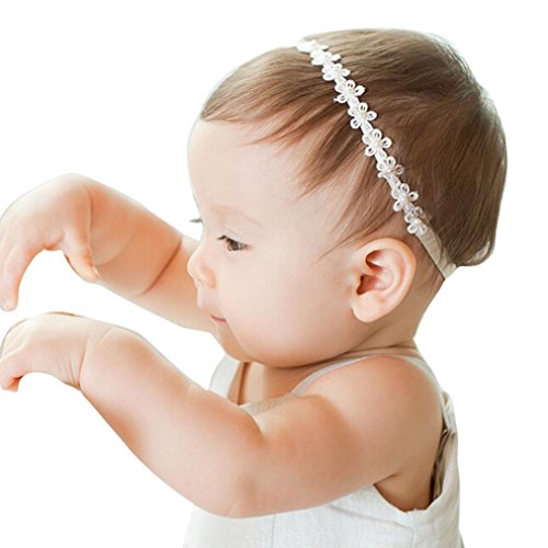 BB smile Banda de pelo,Baby Girls Flores de encaje de princesa Diademas de perlas diamantadas Diademas elásticas (Blanco) (A) (A)