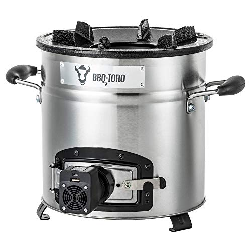 BBQ-Toro Estufa Cohete Rakete # 3 | Horno Cocina Cohete de Acero Inoxidable para Horno Holandés, Sartenes de Parrilla y Mucho más | + Ventilador de refrigeración USB